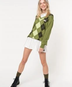 Minga London Green Shades Argyle Knitted Jumper Clothing