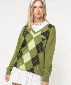 Minga London Green Shades Argyle Knitted Jumper Clothing