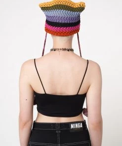 Minga London Joy Rainbow Stripes Knit Tie Hat