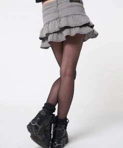 Minga London Most Wanted Kat Washed Grey Denim Y2k Mini Skirt
