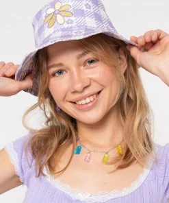 Minga London Clothing Floral Gingham Lilac Bucket Hat