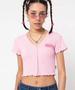 Minga London Lipgloss Pink Ruffle Button-Down Top Clothing