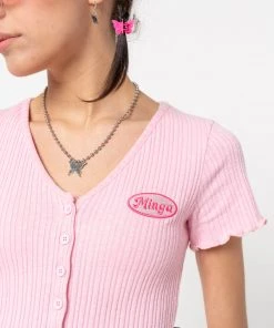 Minga London Lipgloss Pink Ruffle Button-Down Top Clothing