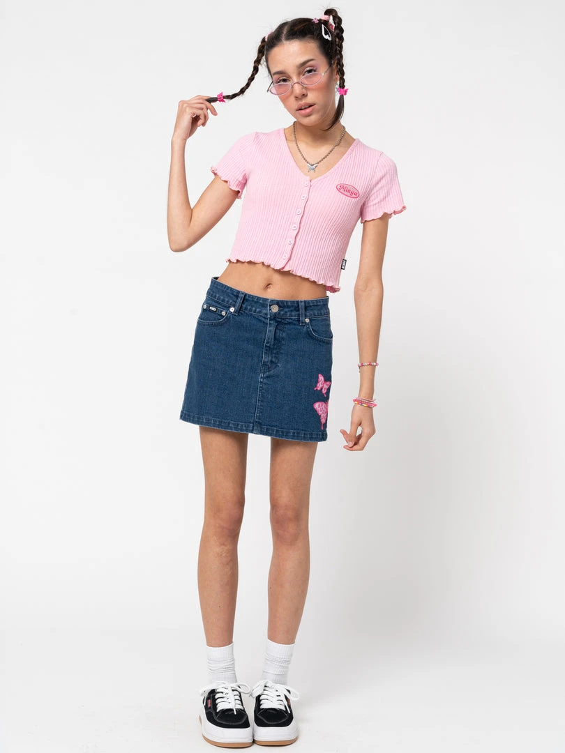 Minga London Lipgloss Pink Ruffle Button-Down Top Clothing