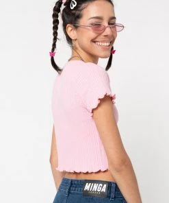 Minga London Lipgloss Pink Ruffle Button-Down Top Clothing