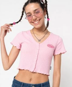 Minga London Lipgloss Pink Ruffle Button-Down Top Clothing