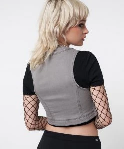 Minga London Liv Washed Grey Denim Y2k Waistcoat
