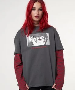 Minga London Anime Striped Oversized Long Sleeve T-shirt