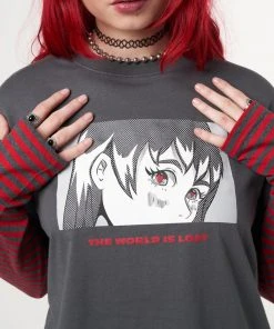 Minga London Anime Striped Oversized Long Sleeve T-shirt