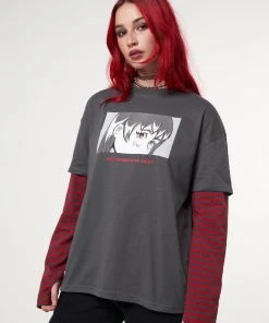 Minga London Anime Striped Oversized Long Sleeve T-shirt