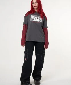 Minga London Anime Striped Oversized Long Sleeve T-shirt