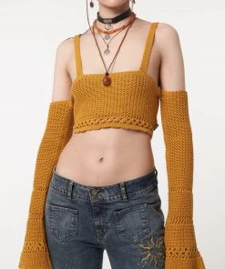 Minga London Most Wanted Ariel Golden Yellow Knitted Flare Crop Top