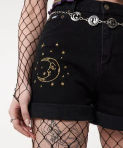Minga London Astral Black Embroidered Denim Mom Shorts Most Wanted