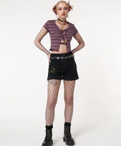 Minga London Astral Black Embroidered Denim Mom Shorts Most Wanted