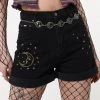 Minga London Astral Black Embroidered Denim Mom Shorts Most Wanted