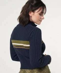 Minga London Clothing Bella Double Zip Striped Rib Cardigan