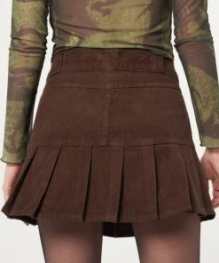 Minga London Brown Corduroy Pleated Mini Skirt