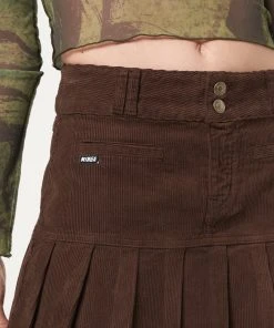 Minga London Brown Corduroy Pleated Mini Skirt