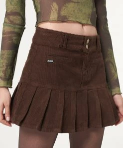 Minga London Brown Corduroy Pleated Mini Skirt