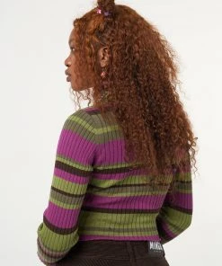 Minga London Clothing Butterfly Orchid Striped High Neck Ribbed Top