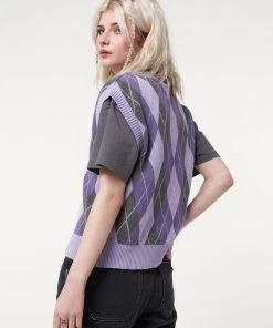 Minga London Cleo Argyle Purple Knit Vest Clothing
