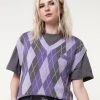 Minga London Cleo Argyle Purple Knit Vest Clothing