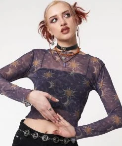 Minga London Most Wanted Cosmos Purple Mesh Crop Top