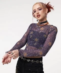Minga London Most Wanted Cosmos Purple Mesh Crop Top