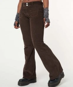 Minga London Clothing Dark Brown Front Pocket Corduroy Flare Pants