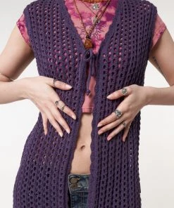 Minga London Elfie Tie Front Knit Sleveless Cardigan Clothing