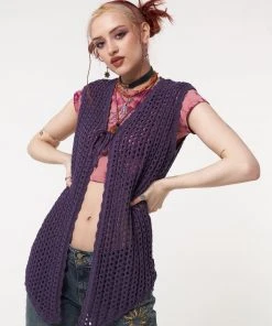 Minga London Elfie Tie Front Knit Sleveless Cardigan Clothing