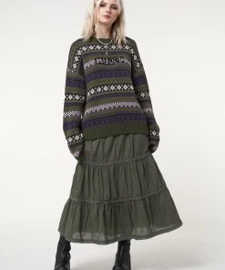 Minga London Foggy Green Ruffle Lace Maxi Skirt