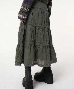 Minga London Foggy Green Ruffle Lace Maxi Skirt