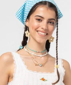 Minga London Sky Blue Gingham Head Scarf Accessories