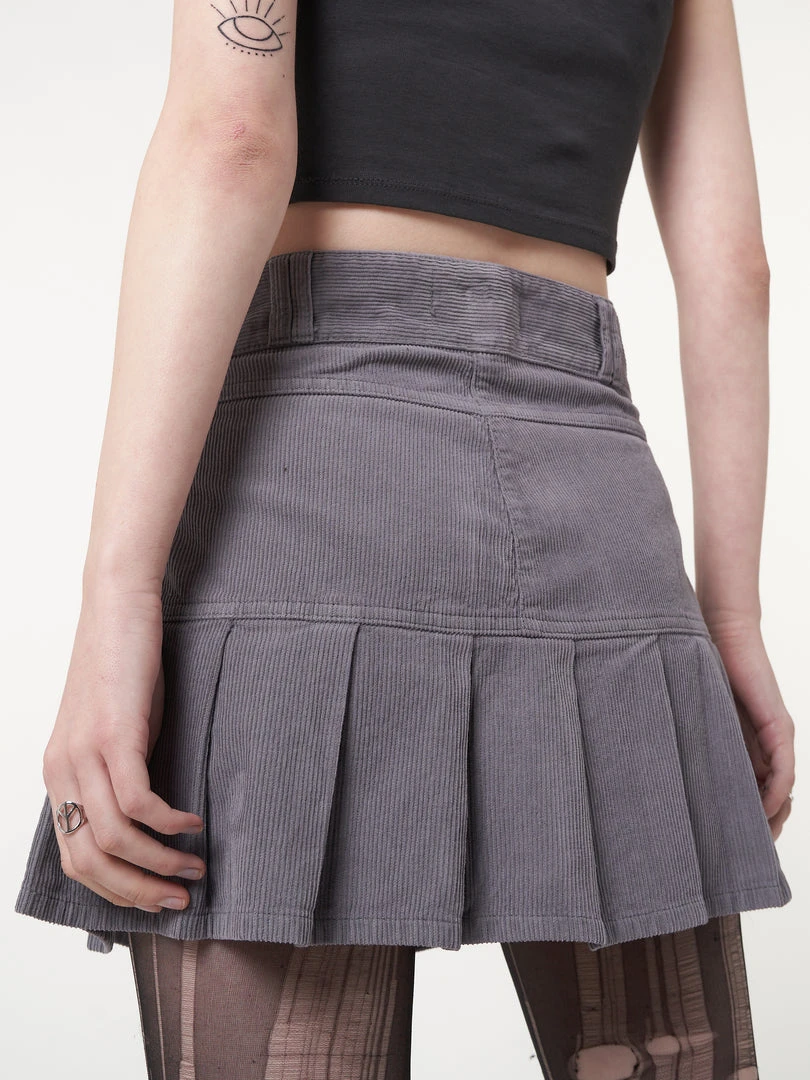 Minga London Clothing Grey Corduroy Pleated Mini Skirt