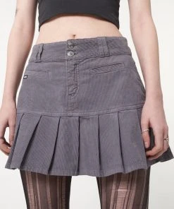 Minga London Clothing Grey Corduroy Pleated Mini Skirt