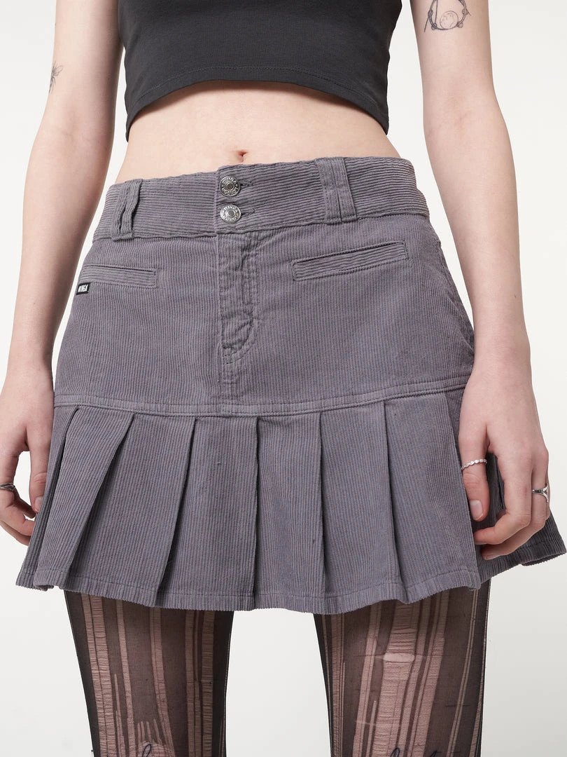 Minga London Clothing Grey Corduroy Pleated Mini Skirt