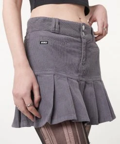 Minga London Clothing Grey Corduroy Pleated Mini Skirt