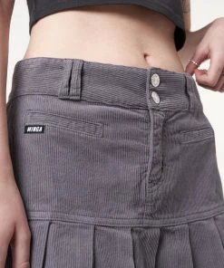 Minga London Clothing Grey Corduroy Pleated Mini Skirt