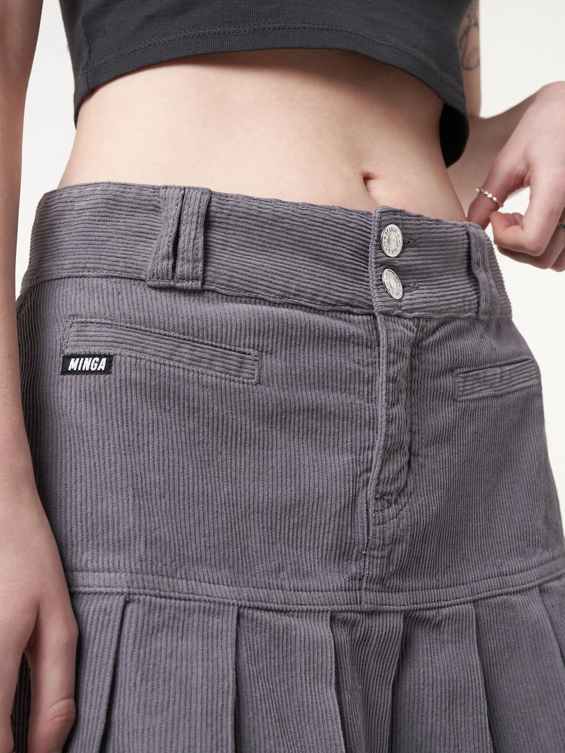 Minga London Clothing Grey Corduroy Pleated Mini Skirt