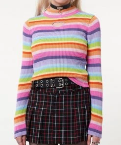 Minga London Clothing Heart Cut-Out Striped Ribbed Top