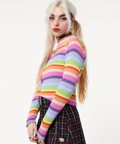 Minga London Clothing Heart Cut-Out Striped Ribbed Top