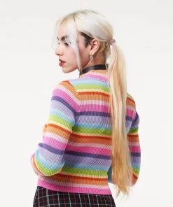 Minga London Clothing Heart Cut-Out Striped Ribbed Top