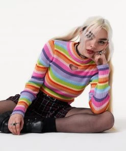 Minga London Clothing Heart Cut-Out Striped Ribbed Top