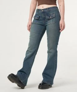 Minga London Jade Overdye Front Pocket Flare Jeans Most Wanted