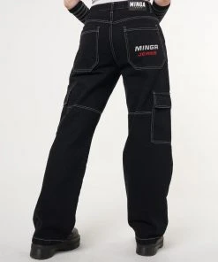 Minga London Jet Black Y2K Contrast Stitch Cargo Pants