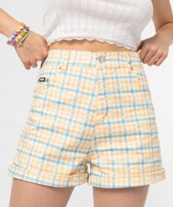 Minga London Joy Check Denim Mom Shorts