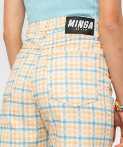 Minga London Joy Check Denim Mom Jeans Clothing