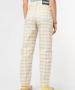 Minga London Joy Check Denim Mom Jeans Clothing