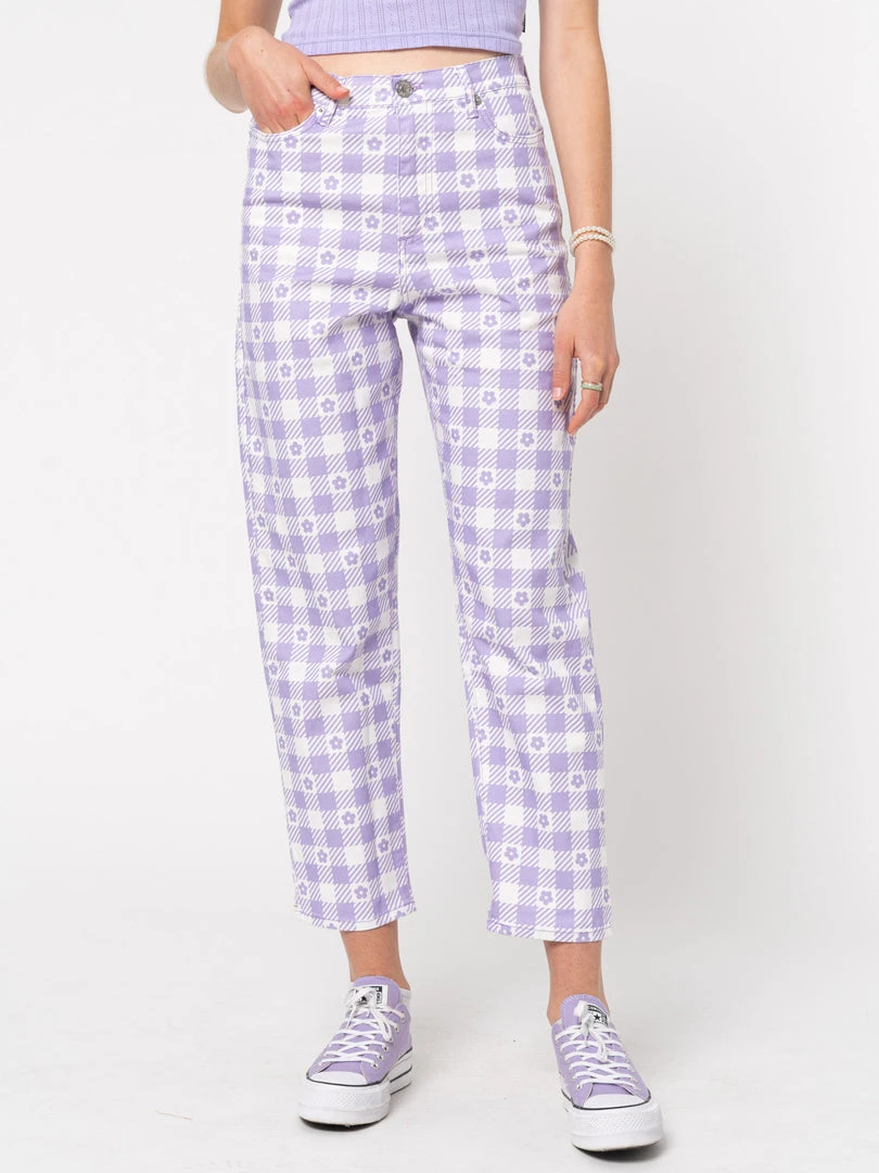 Minga London Clothing Floral Gingham Lilac Check Mom Jeans